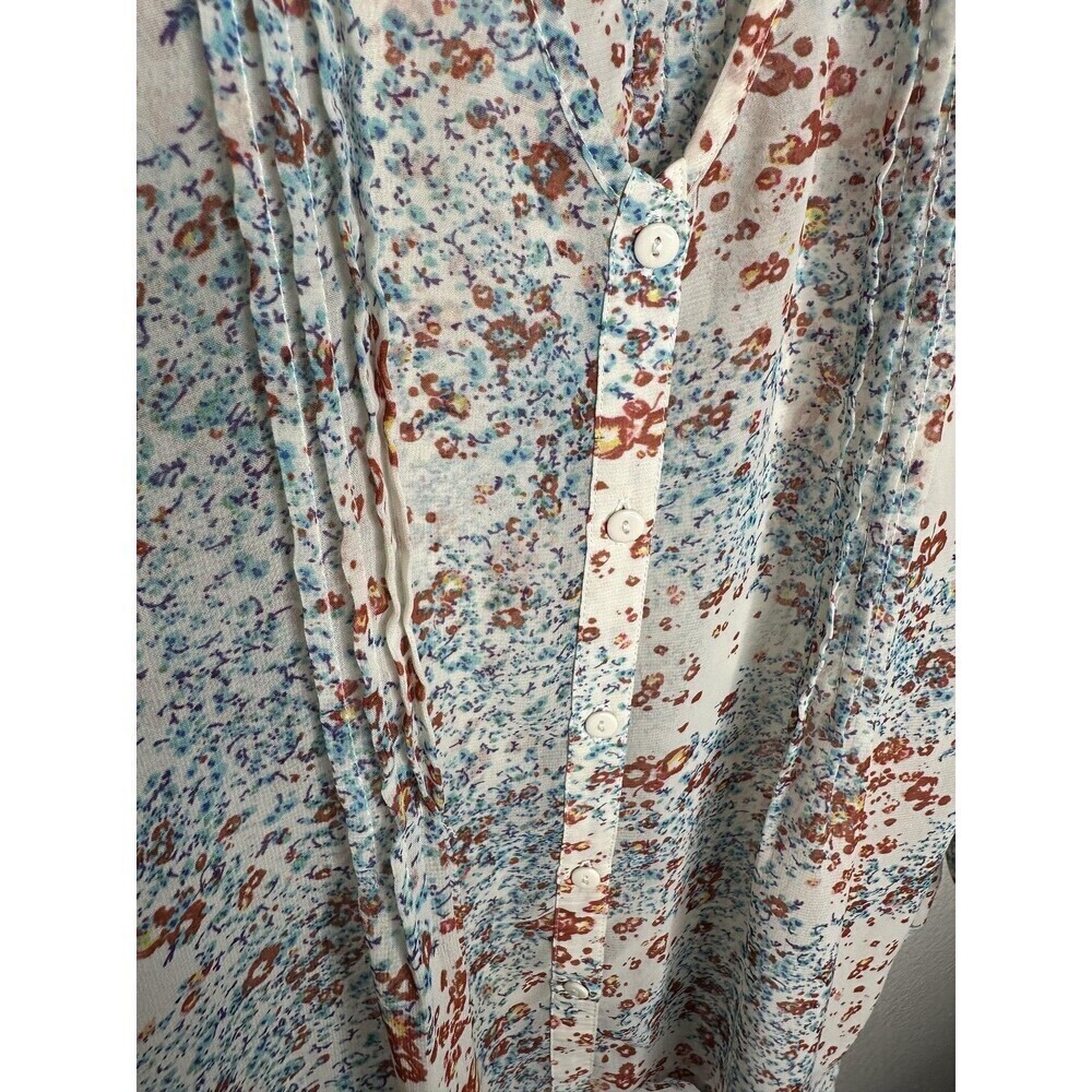 Pins and Needles Shirt Womens Medium White Floral Sheer Button Front V Neck Boho - Picture 5 of 7